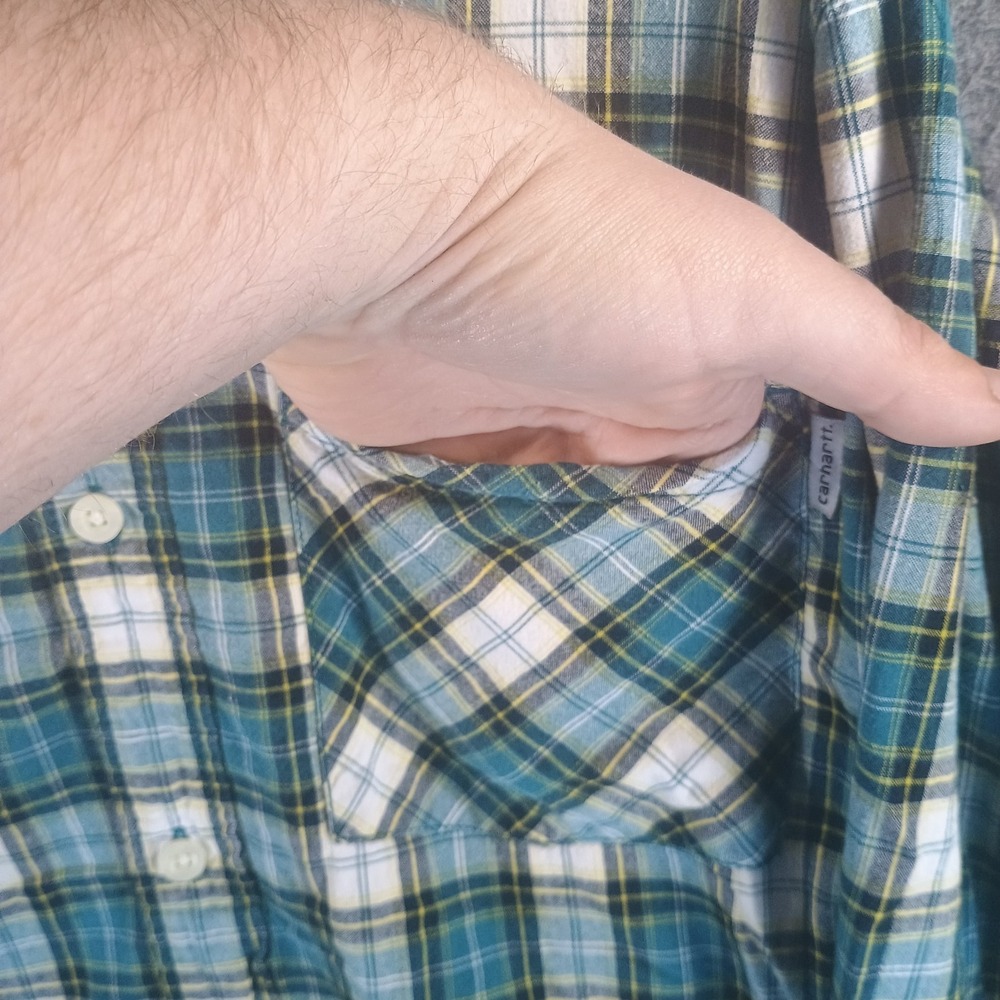 Carhartt Midweight Chambray Shirt Mens Size XL Dark Gray Plaid Pockets S254 - Picture 4 of 10